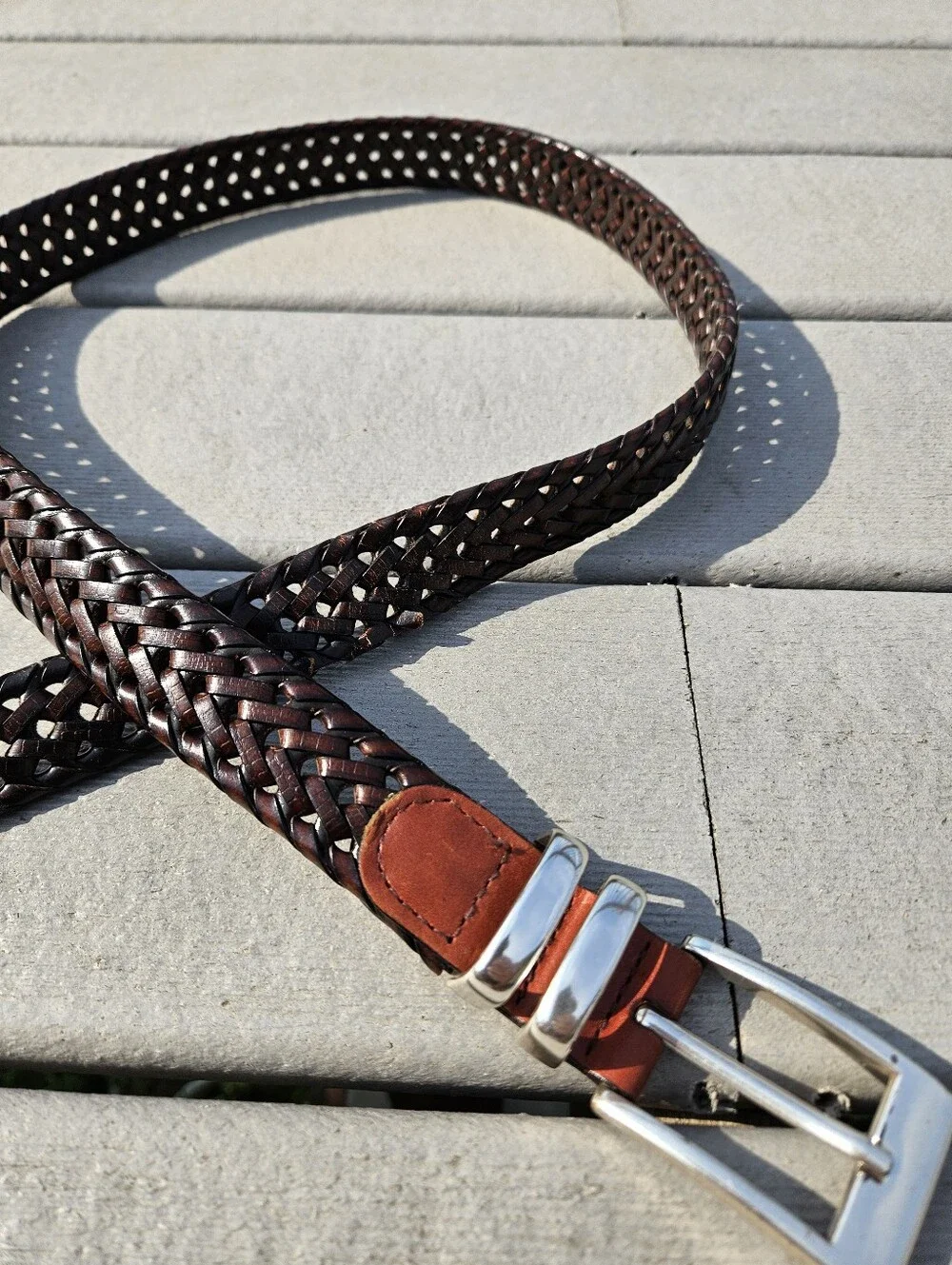 Brown Size 38 woven belt with silver buckle #woven
